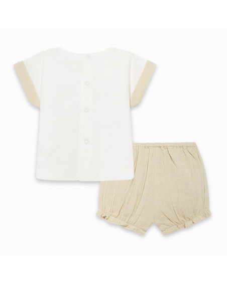 CONJUNTO CAMISETA PUNTO Y SHORT GASA LAZO NIÑA BEIGE SAVANNA CONJUNTO CAMISETA PUNTO Y SHORT GASA LAZO NIÑA BEIGE SAVANNA