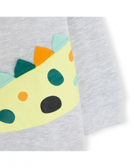 Sudadera felpa capucha y cremallera gris detalle cresta Sudadera felpa capucha y cremallera gris detalle cresta