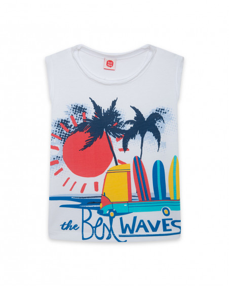 Camiseta tirantes blanca estampado tablas surf niño