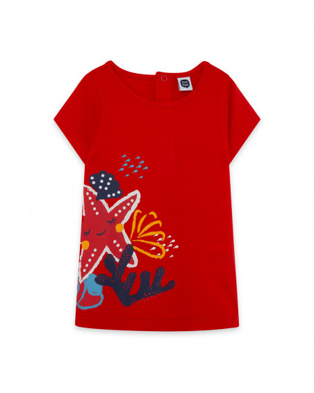 Camiseta manga corta roja estrellas de mar niña
