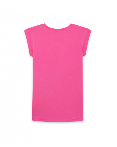 Vestido manga corta fucsia estampado bolso niña Vestido manga corta fucsia estampado bolso niña