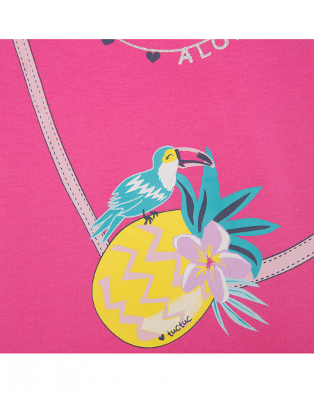 Vestido manga corta fucsia estampado bolso niña Vestido manga corta fucsia estampado bolso niña