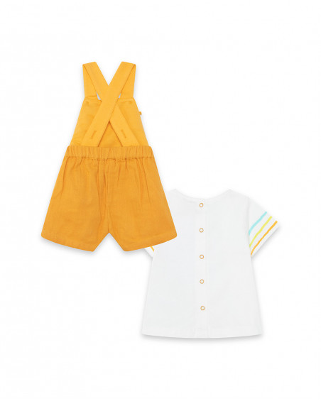 Conjunto peto gasa y camiseta punto blanco y naranja recien Conjunto peto gasa y camiseta punto blanco y naranja recien