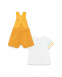 Conjunto peto gasa y camiseta punto blanco y naranja recien Conjunto peto gasa y camiseta punto blanco y naranja recien