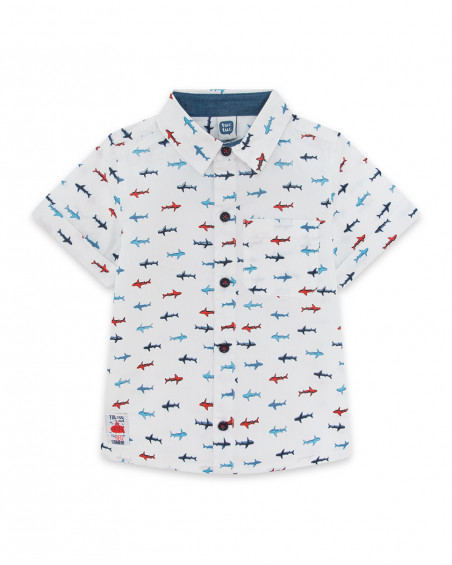 Camisa popelín manga corta blanca estampada tiburones niño