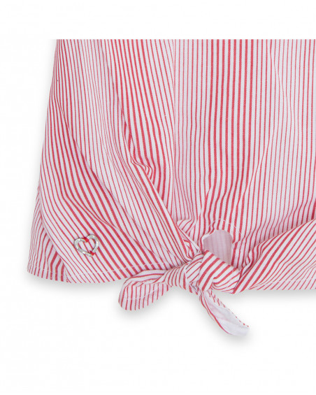 Blusa popelín sin mangas con nudo rayas rojas y blancas niña