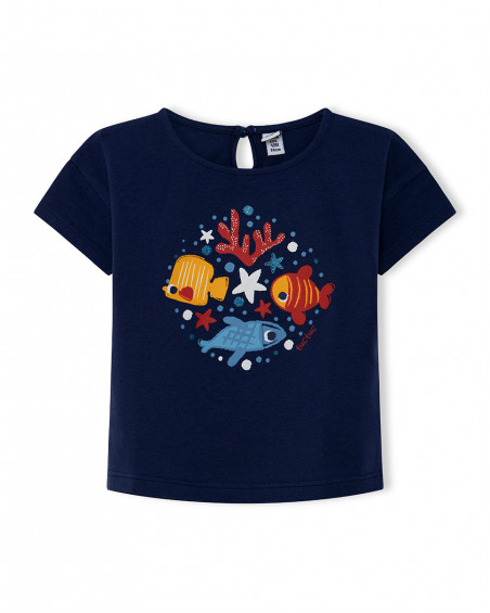 Camiseta manga corta azul marino peces niña