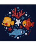 Camiseta manga corta azul marino peces niña Camiseta manga corta azul marino peces niña