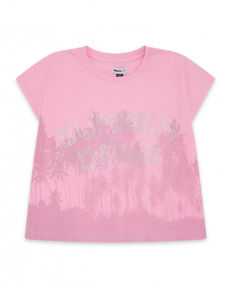 Camiseta manga corta nath kids by tuc tuc rosa y malva palmeras