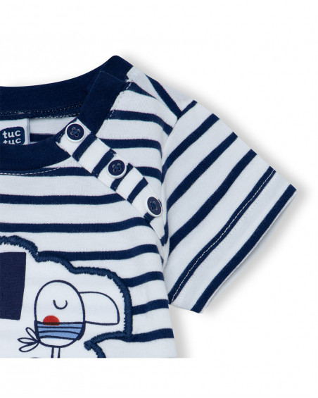 Conjunto camiseta manga corta y bermuda de punto a rayas azul y Conjunto camiseta manga corta y bermuda de punto a rayas azul y