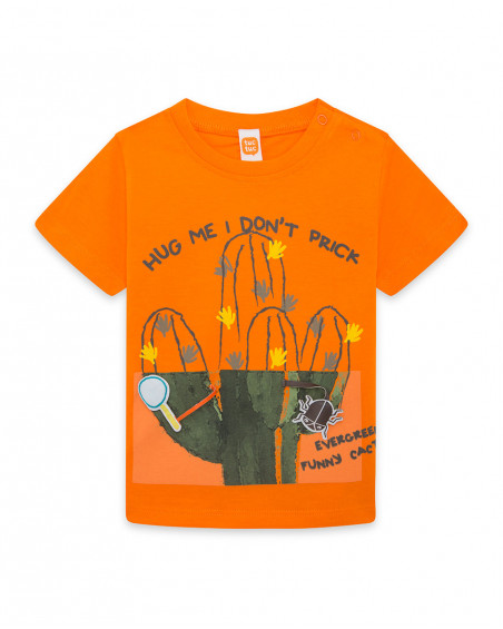 Camiseta manga corta naranja cactus niño