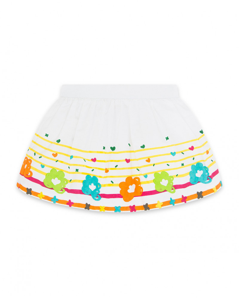 Falda popelín flores blanca niña