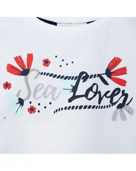 Camiseta manga corta blanca combinada con flores y espalda azul