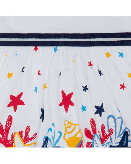 Vestido popelín manga corta blanco estrellas de mar niña Vestido popelín manga corta blanco estrellas de mar niña