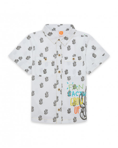Camisa popelín manga corta blanca estampada cactus niño