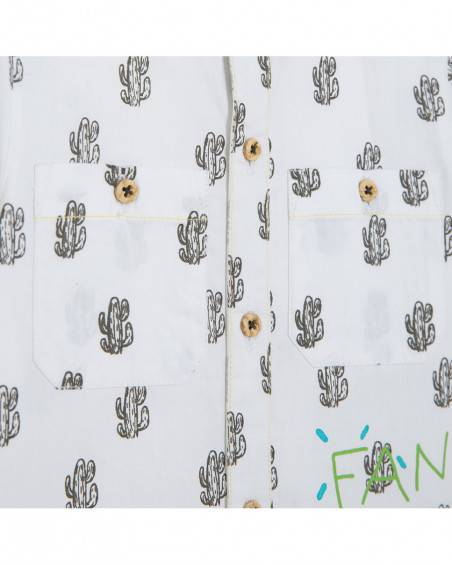Camisa popelín manga corta blanca estampada cactus niño