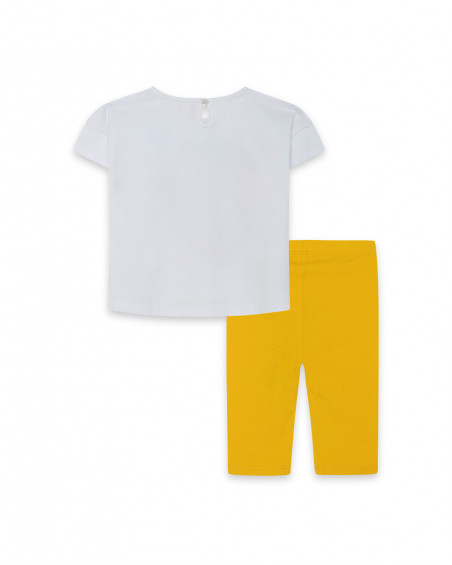 Camiseta manga corta blanca y legging pirata amarillo niña