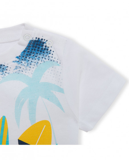 Camiseta manga corta blanca estampado tablas surf niño