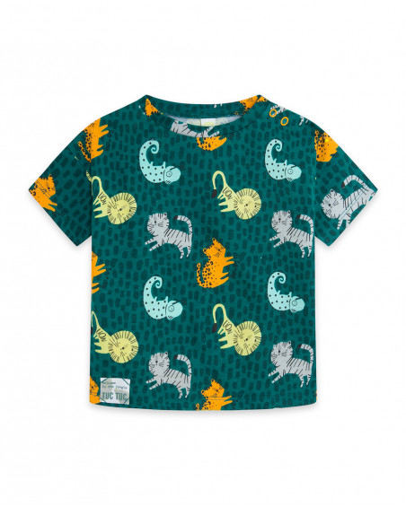 Camiseta manga corte verde estampado animales niño