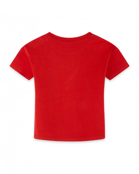 Camiseta manga corta roja texto y bolsillo niño