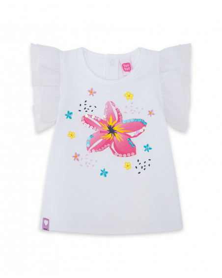 Camiseta punto y tul sin mangas blanca flor niña Camiseta punto y tul sin mangas blanca flor niña