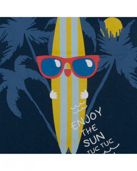 Camiseta manga corta azul tabla surf niño
