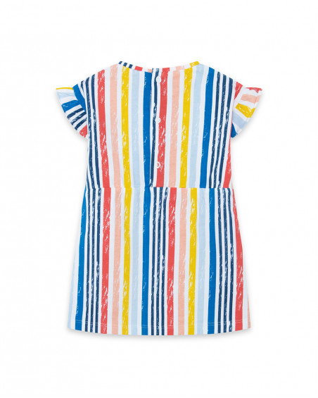 Vestido punto manga corta rayas multicolor niña Vestido punto manga corta rayas multicolor niña