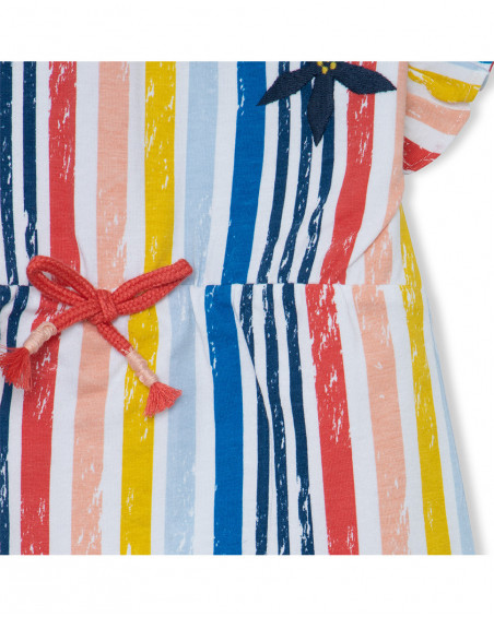 Vestido punto manga corta rayas multicolor niña Vestido punto manga corta rayas multicolor niña
