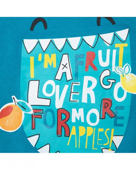 Camiseta manga corta azul frutas niño