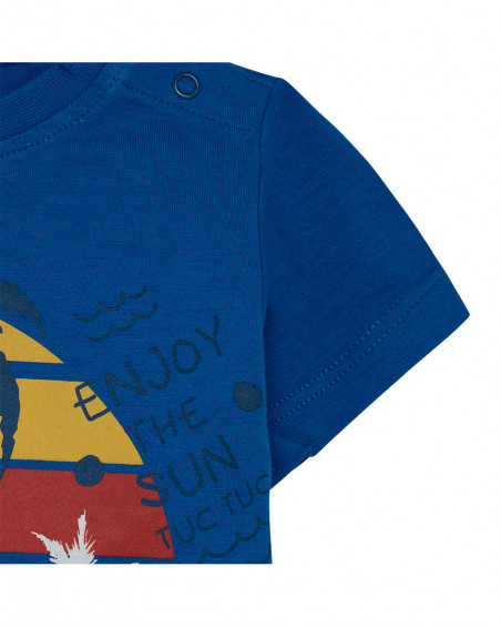 Camiseta manga corta azul dibujo playa niño