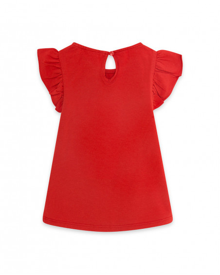 Camiseta sin mangas volantes roja frutas niña