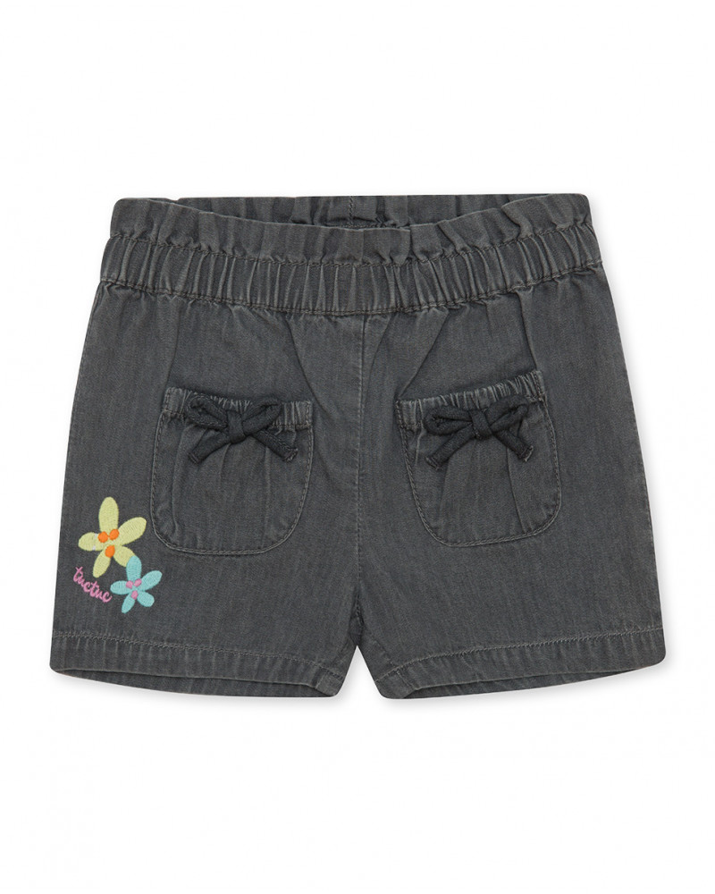 Short denim bolsillos gris lazo niña