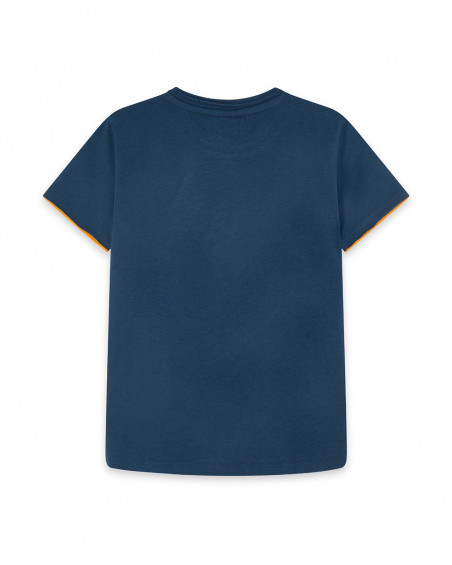Camiseta manga corta azul marino mensaje niño