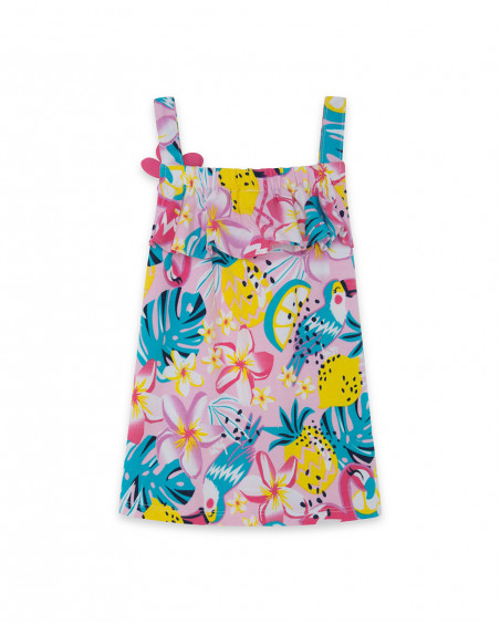 Vestido punto tirantes rosa estampado flores tropical volante Vestido punto tirantes rosa estampado flores tropical volante