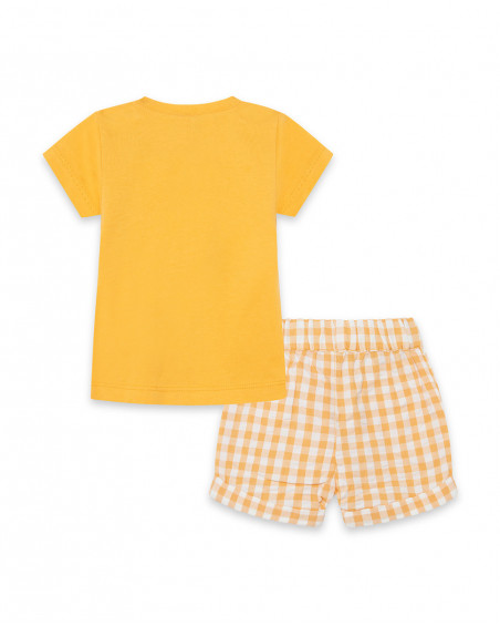 Conjunto camiseta manga corta y bermuda plana a cuadros naranja Conjunto camiseta manga corta y bermuda plana a cuadros naranja