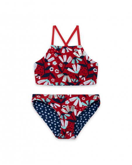 Bikini reversible azul marino topos blancos y rojo estampado