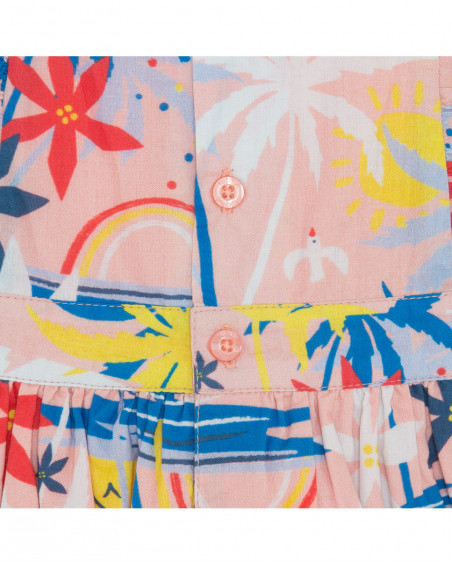 Vestido popelín sin mangas volantes rosa estampado playa niña Vestido popelín sin mangas volantes rosa estampado playa niña