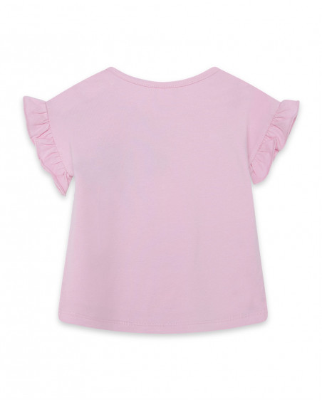 Camiseta manga corta rosa volantes niña
