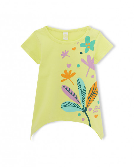 Camiseta manga corta verde flores niña