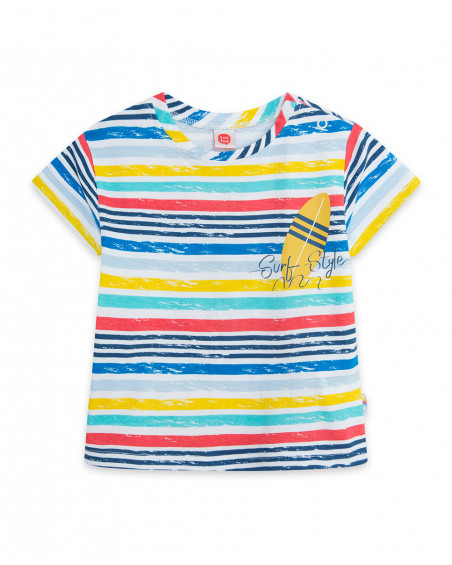 Camiseta manga corta rayas multicolor niño