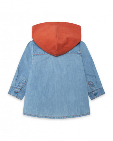Camisa azul denim con capucha naranja teja niño