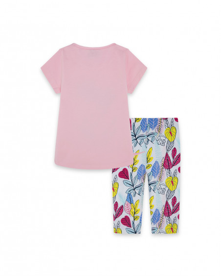 Conjunto camiseta manga corta rosa lazada lateral y legging