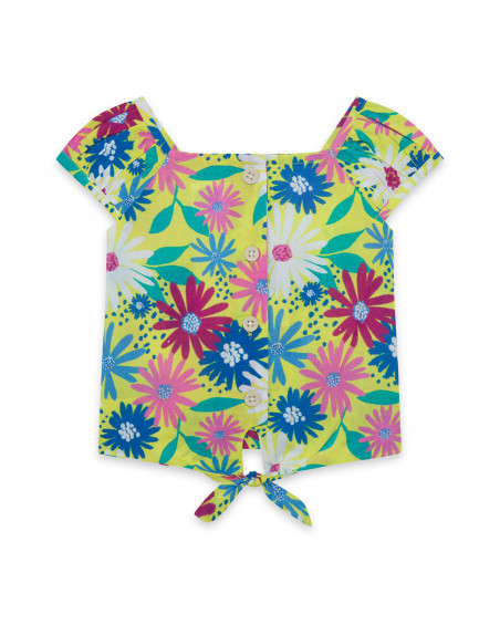 Blusa popelín manga corta verde estampado flores niña Blusa popelín manga corta verde estampado flores niña