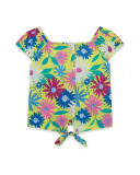 Blusa popelín manga corta verde estampado flores niña Blusa popelín manga corta verde estampado flores niña
