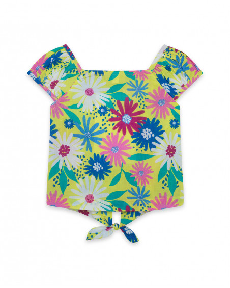 Blusa popelín manga corta verde estampado flores niña Blusa popelín manga corta verde estampado flores niña
