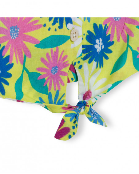 Blusa popelín manga corta verde estampado flores niña Blusa popelín manga corta verde estampado flores niña
