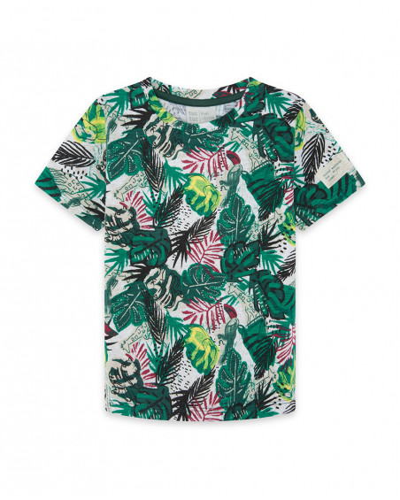 Camiseta punto verde estampada jungla niño
