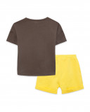 Conjunto camiseta manga corta marron y bermuda punto con cordón