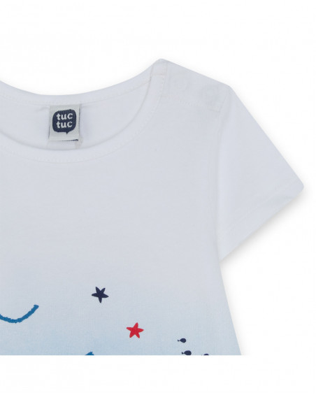 Camiseta asimetrica manga corta azul fondo mar niña