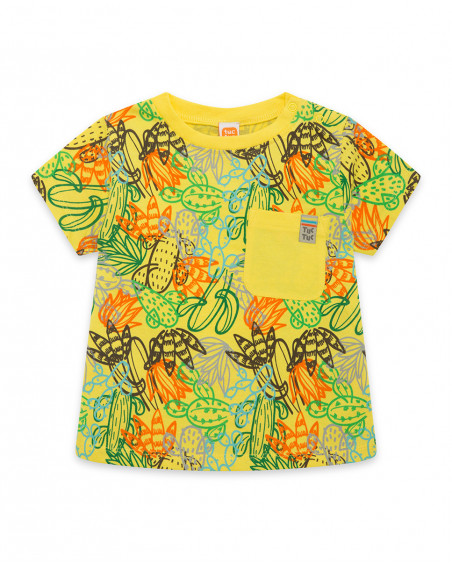 Camiseta manga corta amarilla estampada cactus niño